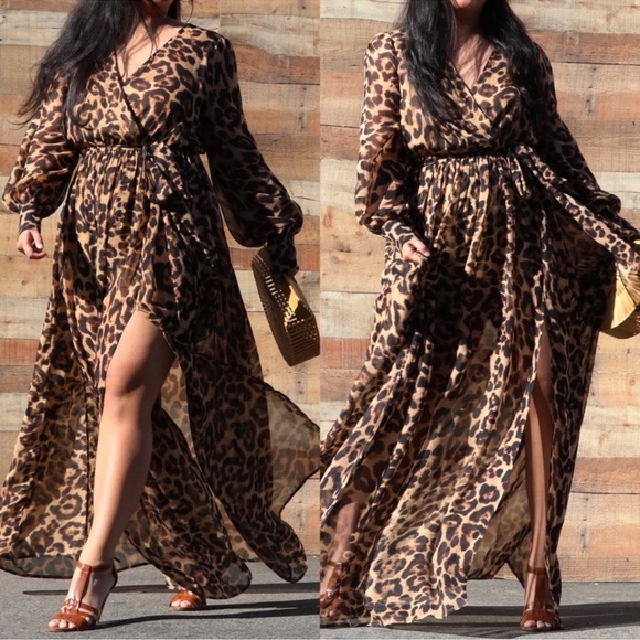 NWT Leopard Print Plus Size Maxi Dress Size 1X - Picture 2 of 5